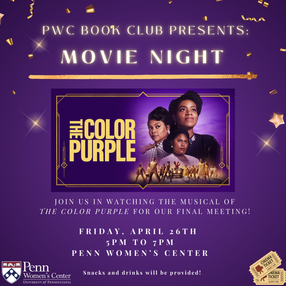 An image for Movie Night! The COLOR PURPLE by the PWC Book Club
